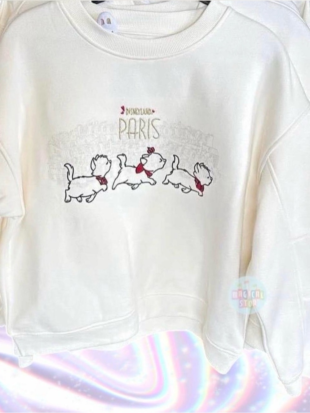 Disney Cream Crewneck Sweatshirt with Marie Aristocats Embroidered on front - Picture 3 of 6